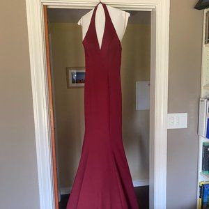 Burgundy Halter Jersey Gown